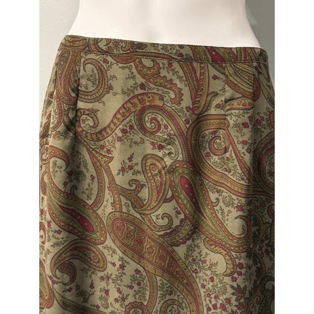 VTG Premier International Maxi Skirt Chiffon Olive/Black Paisley Whimsy Sz 14 - Picture 2 of 8